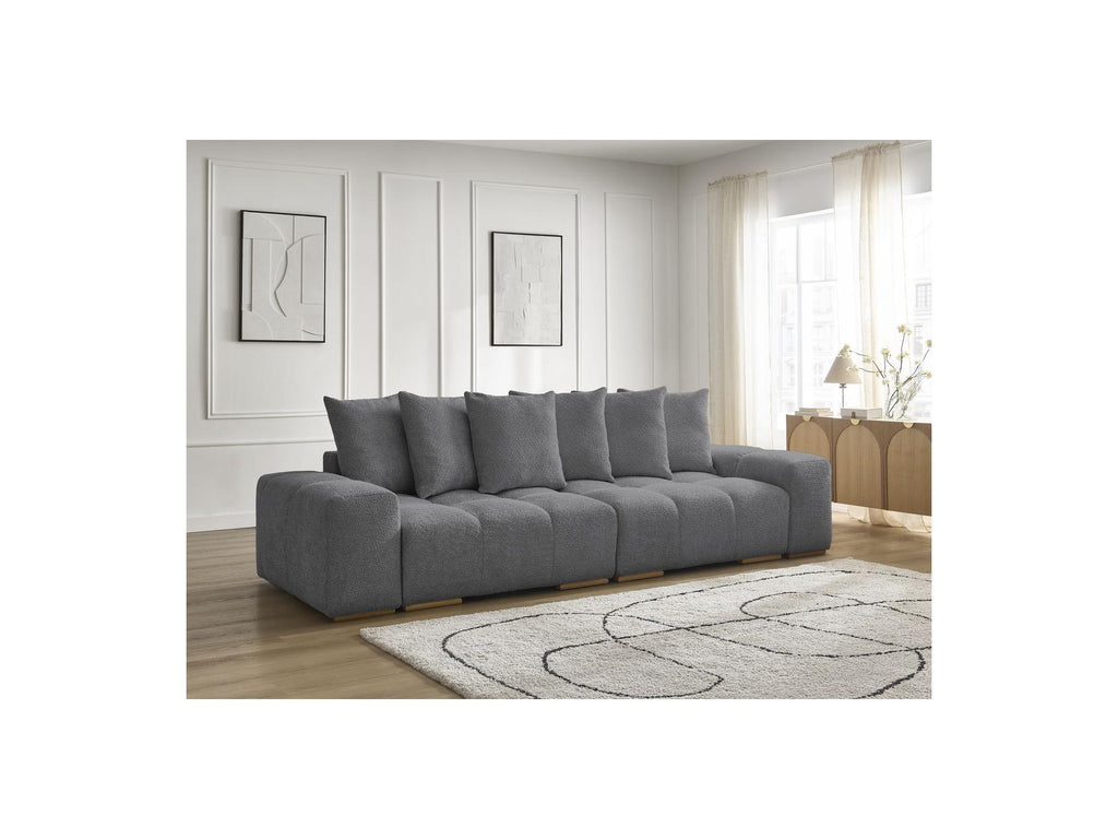 Anakin - Canapé Droit Fixe 3 Places - Tissu Bouclette - 6 Coussins