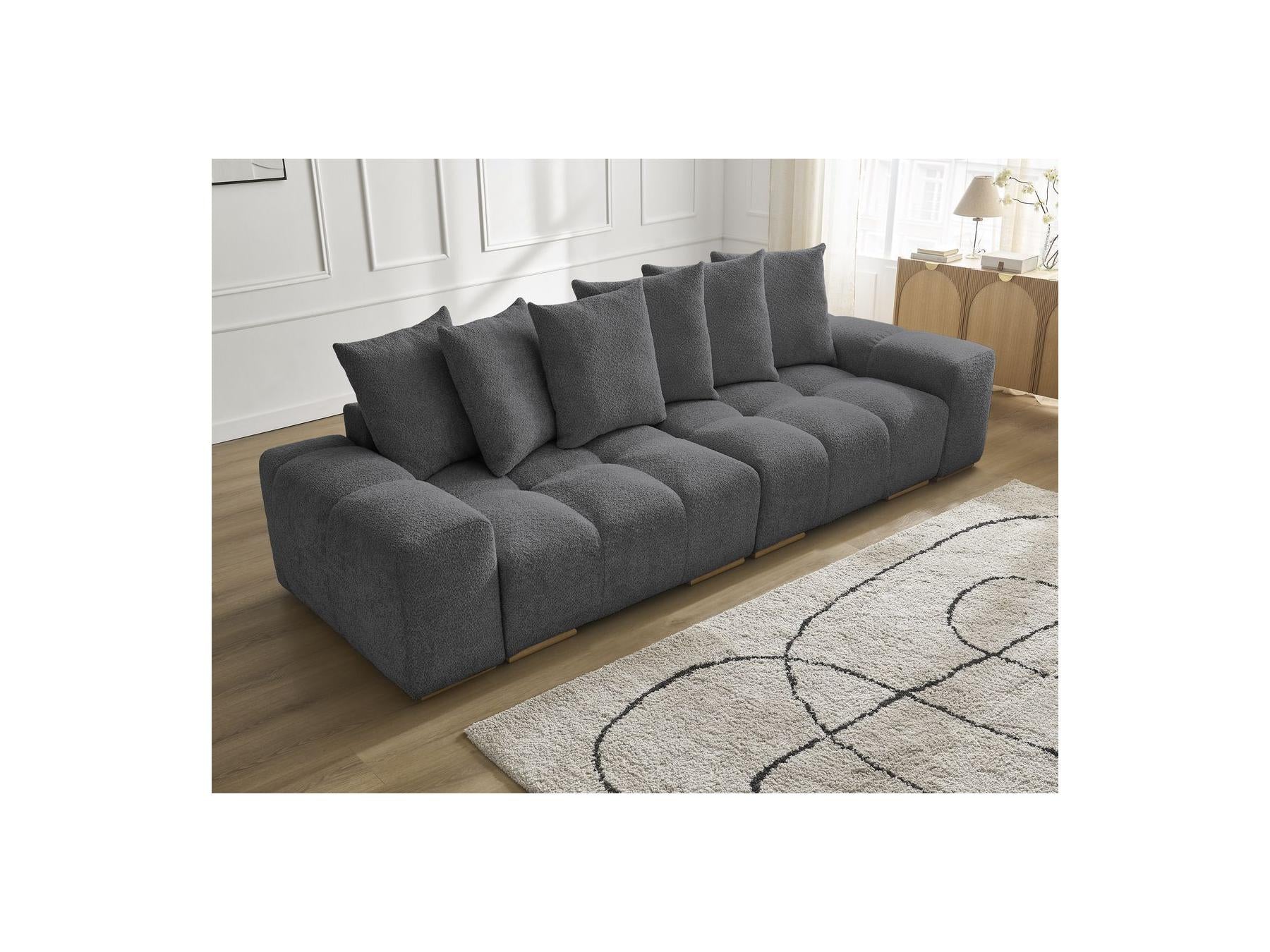 Anakin - Canapé Droit Fixe 3 Places - Tissu Bouclette - 6 Coussins