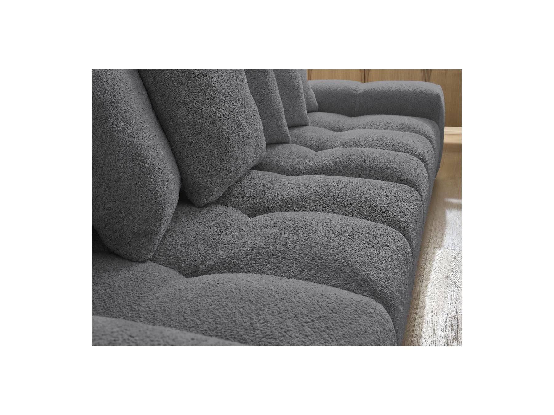 Anakin - Canapé Droit Fixe 3 Places - Tissu Bouclette - 6 Coussins