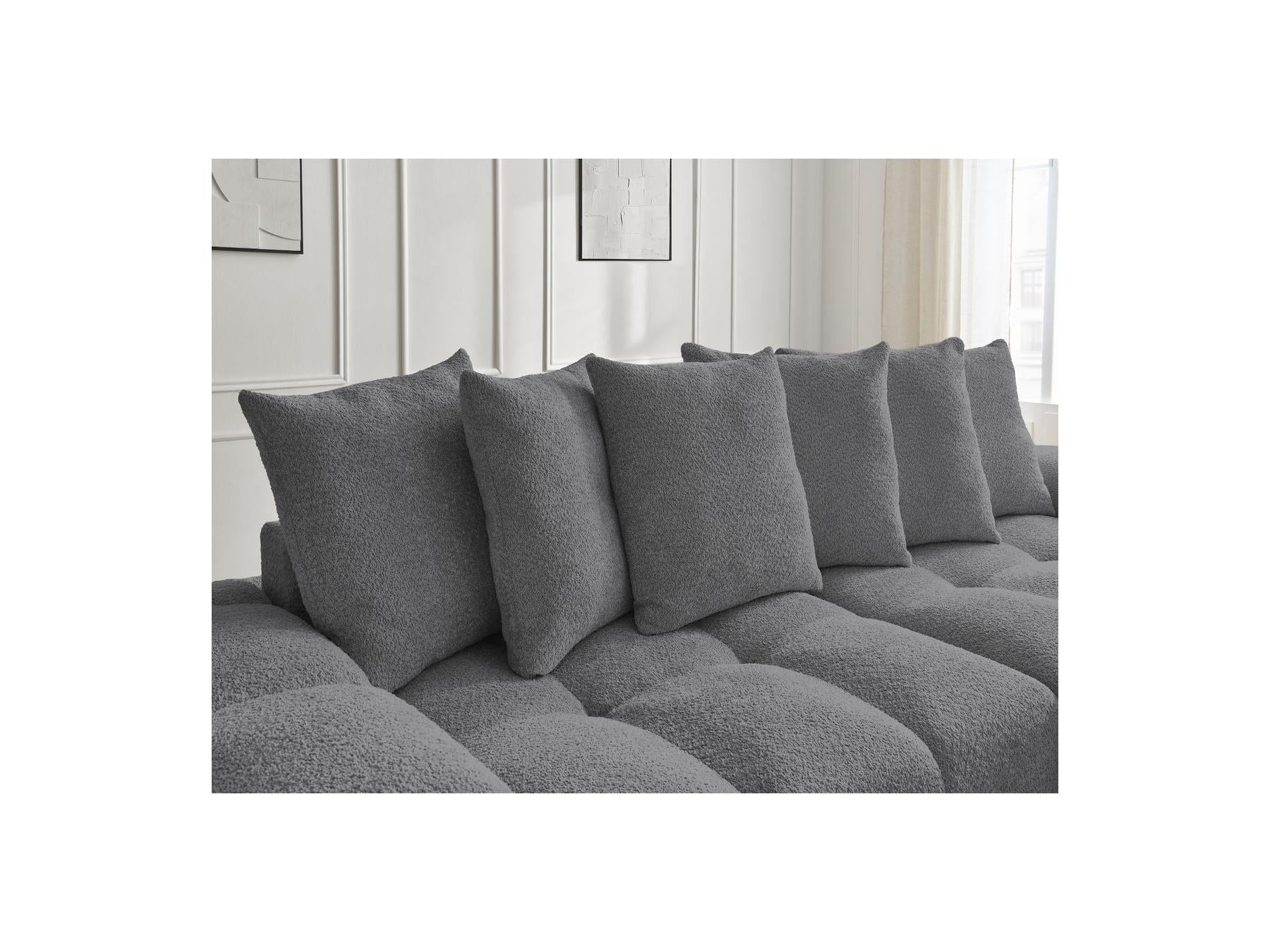 Anakin - Canapé Droit Fixe 3 Places - Tissu Bouclette - 6 Coussins
