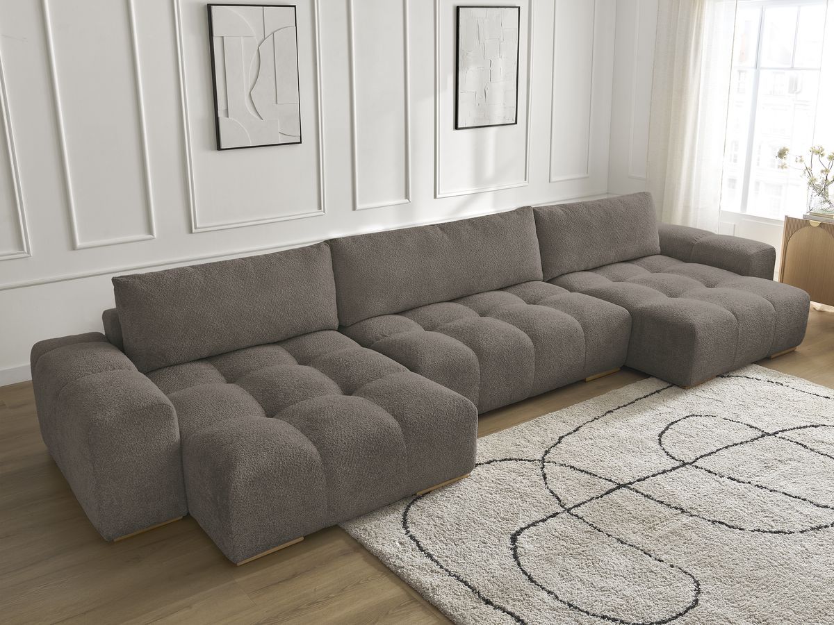Anakin - Fixed Panoramic Sofa - Bouclé Fabric - 3 Cushions