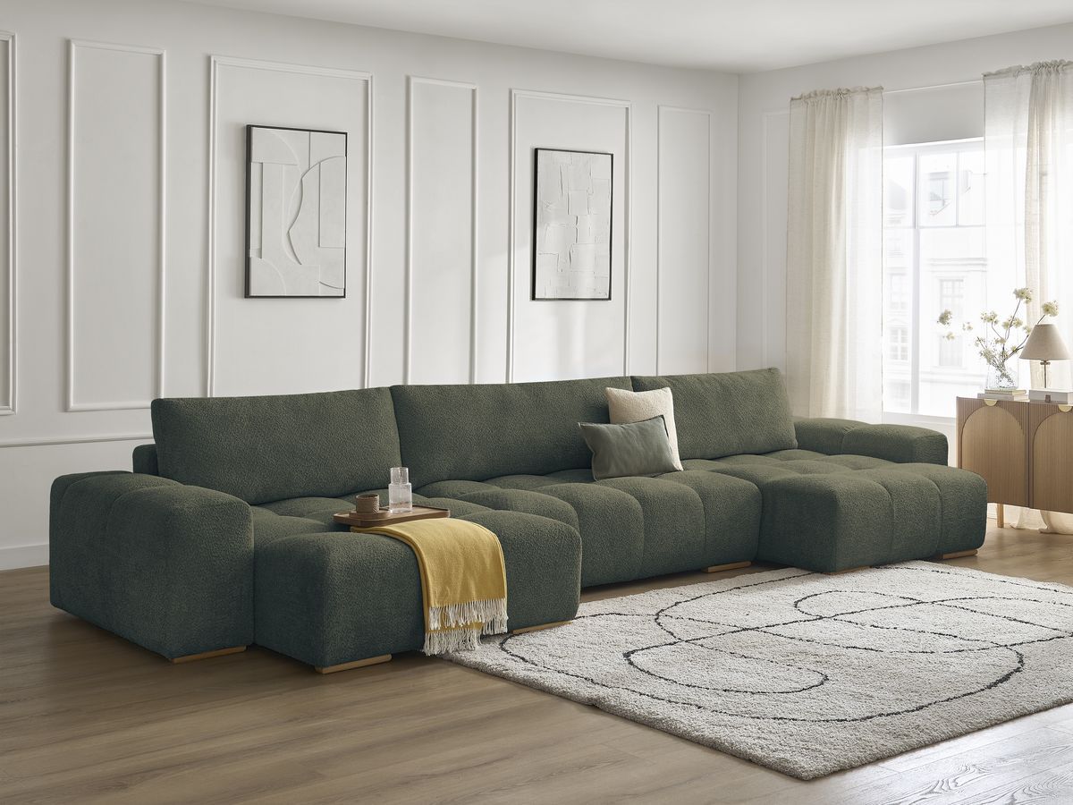 Anakin - Fixed Panoramic Sofa - Bouclé Fabric - 3 Cushions