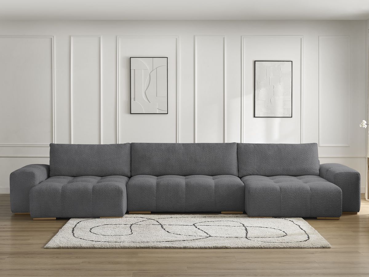 Anakin - Fixed Panoramic Sofa - Bouclé Fabric - 3 Cushions