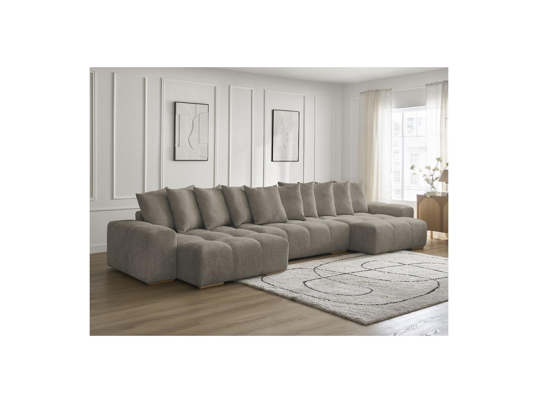 Anakin - Canapé Panoramique Fixe - Tissu Bouclette - 10 Coussins