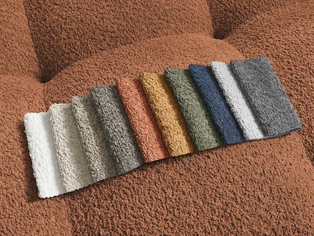 Anakin - Canapé Panoramique Fixe - Tissu Bouclette - 10 Coussins