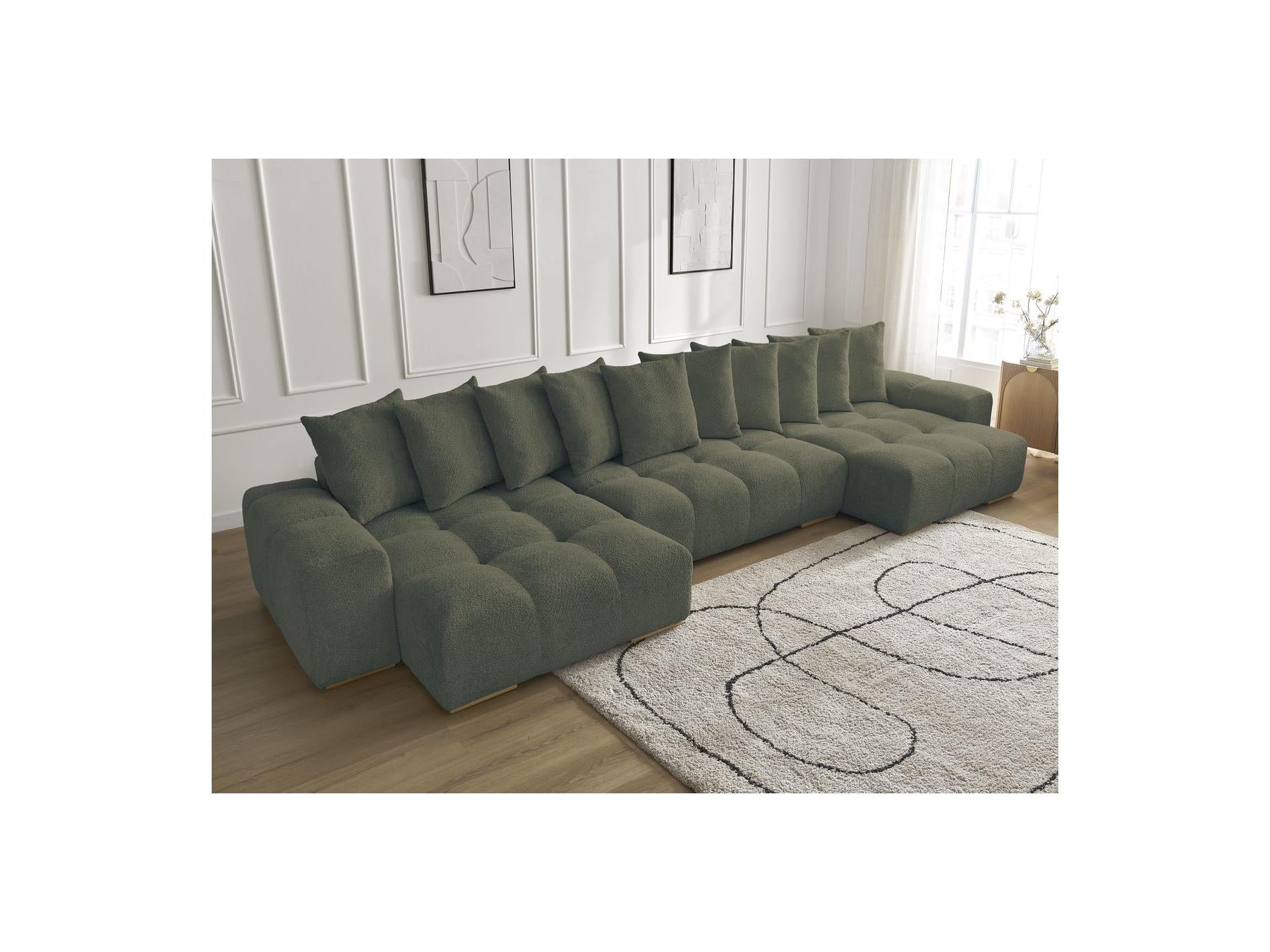 Anakin - Canapé Panoramique Fixe - Tissu Bouclette - 10 Coussins