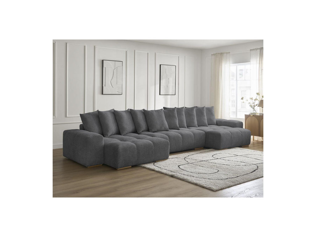 Anakin - Canapé Panoramique Fixe - Tissu Bouclette - 10 Coussins