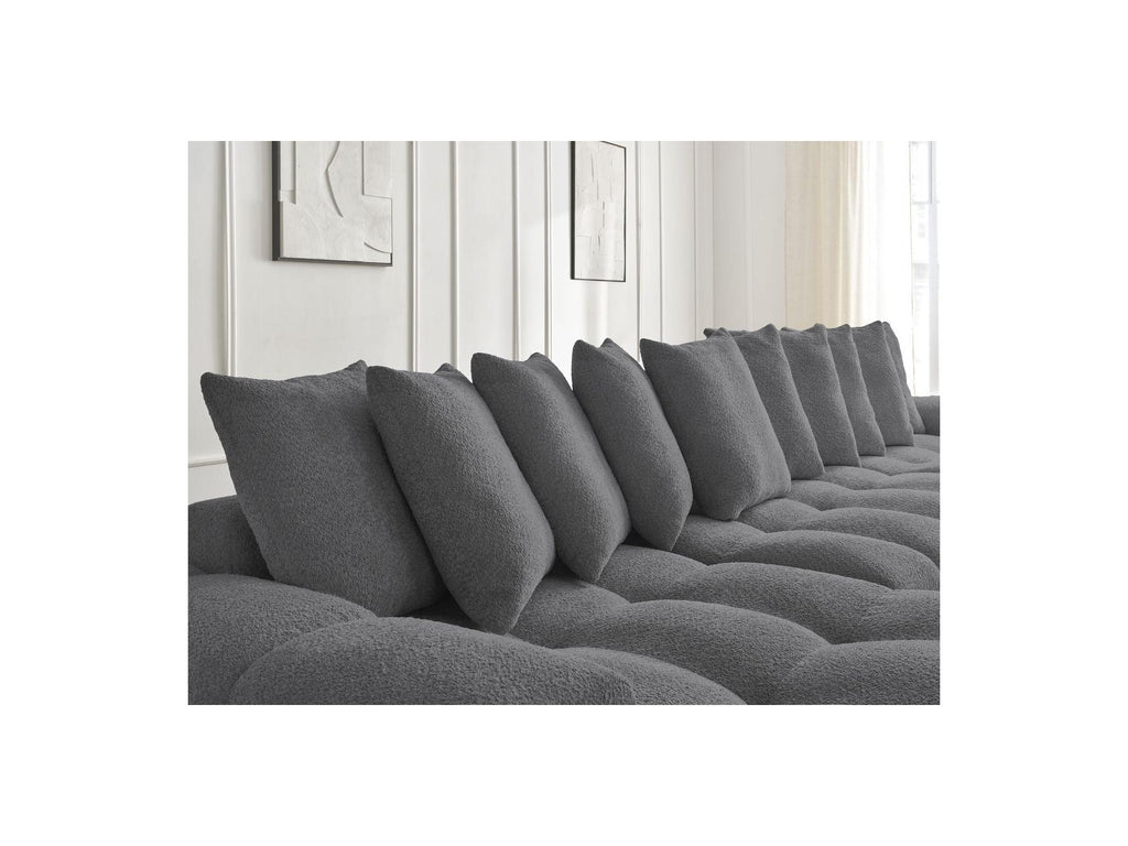 Anakin - Canapé Panoramique Fixe - Tissu Bouclette - 10 Coussins