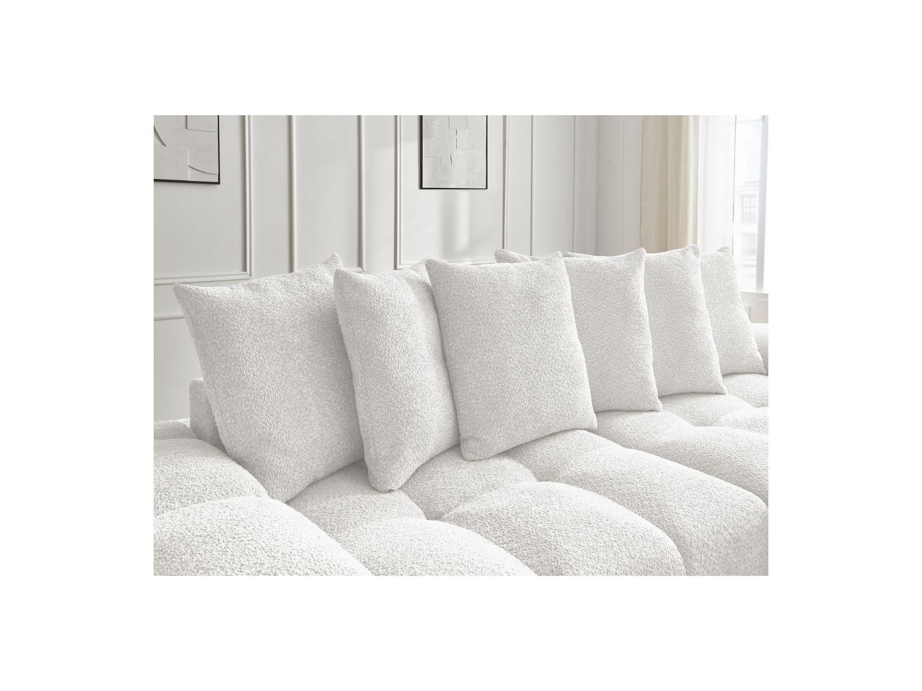 Anakin - Canapé Droit Convertible Coffre - Tissu Bouclette - 6 Coussins
