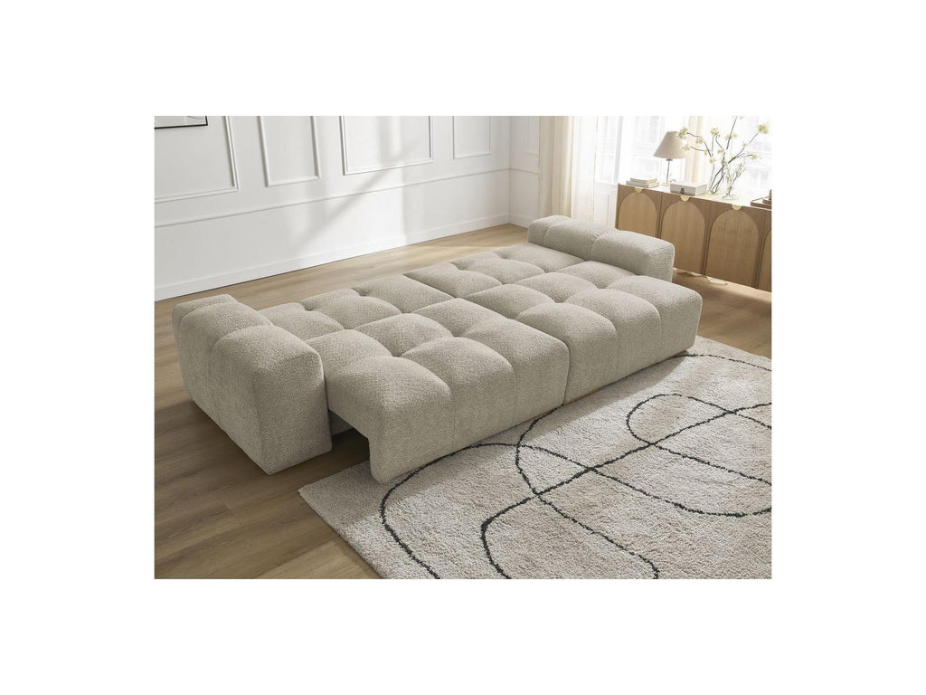 Anakin - Canapé Droit Convertible Coffre - Tissu Bouclette - 6 Coussins