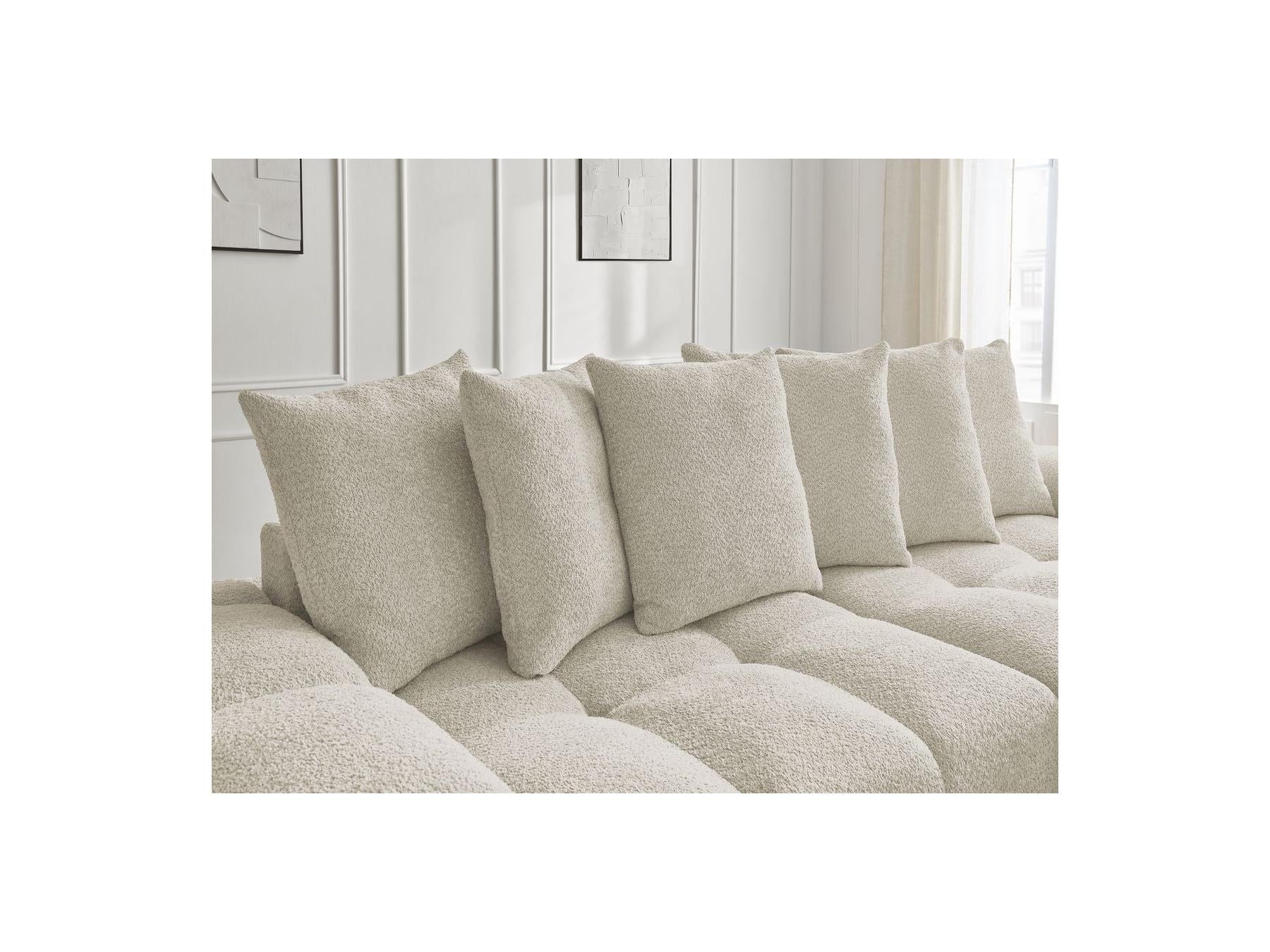 Anakin - Canapé Droit Convertible Coffre - Tissu Bouclette - 6 Coussins