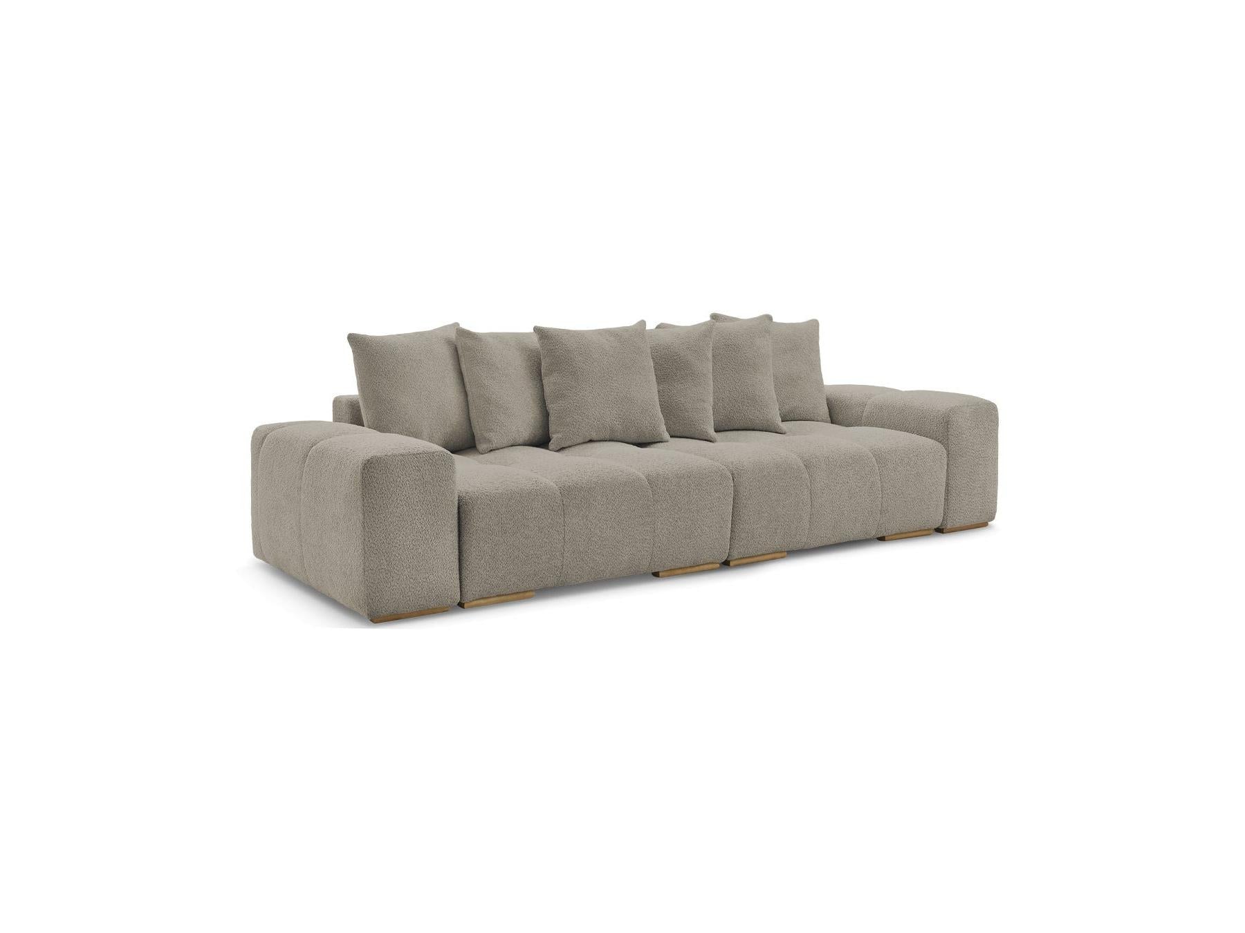 Anakin - Canapé Droit Convertible Coffre - Tissu Bouclette - 6 Coussins