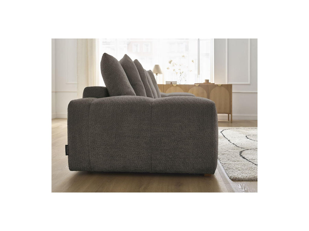Anakin - Canapé Droit Convertible Coffre - Tissu Bouclette - 6 Coussins