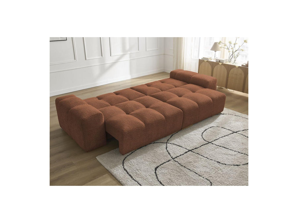 Anakin - Canapé Droit Convertible Coffre - Tissu Bouclette - 6 Coussins