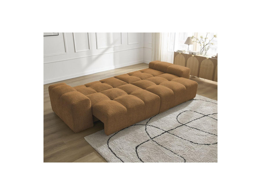 Anakin - Canapé Droit Convertible Coffre - Tissu Bouclette - 6 Coussins