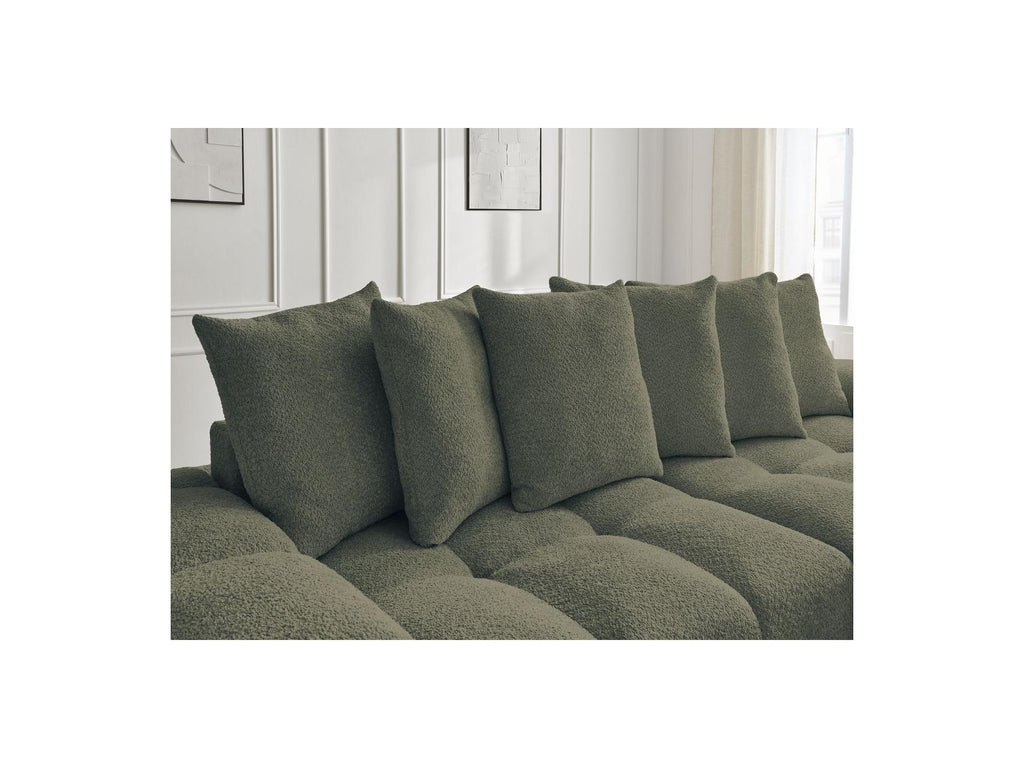 Anakin - Canapé Droit Convertible Coffre - Tissu Bouclette - 6 Coussins