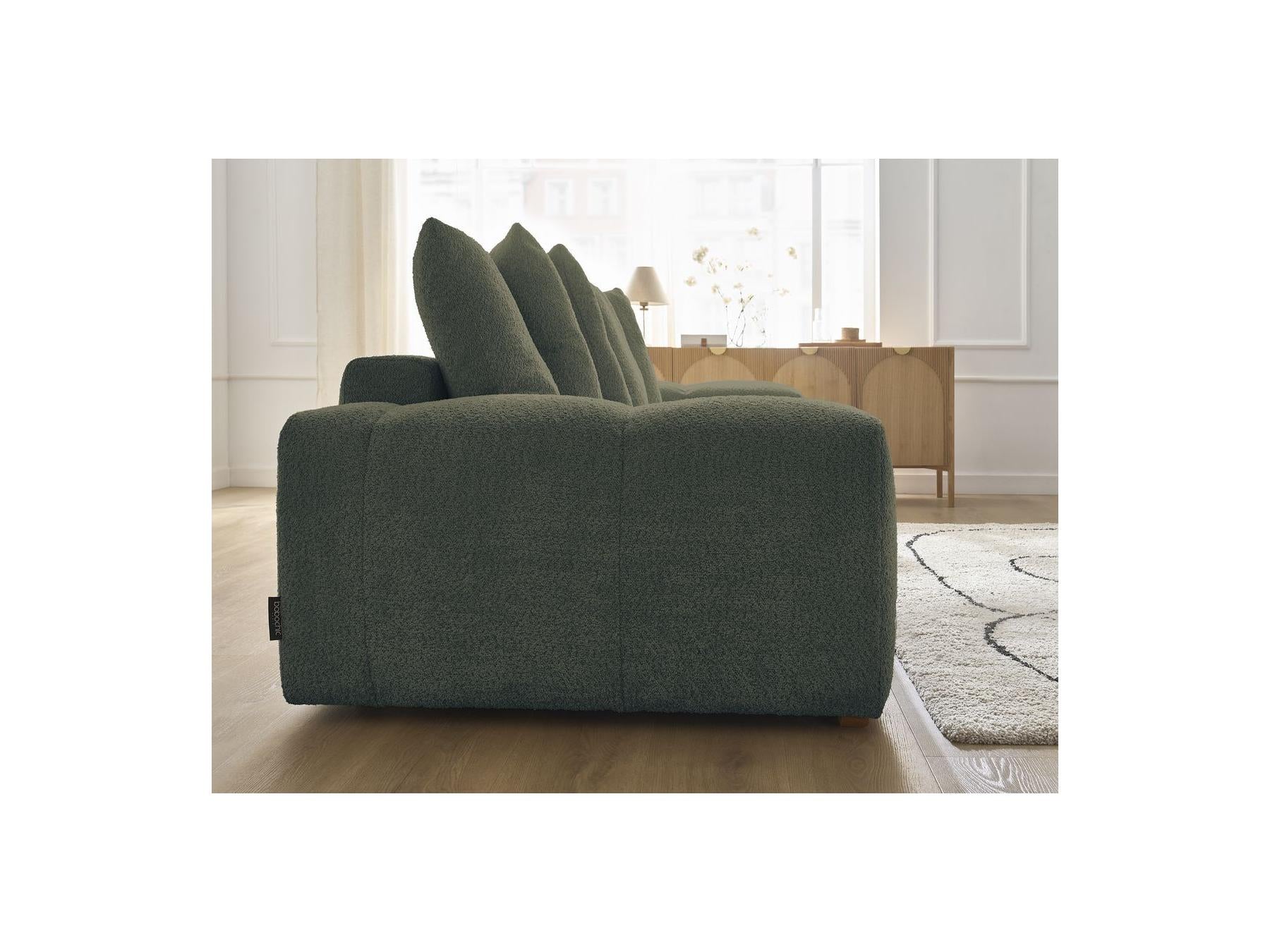 Anakin - Canapé Droit Convertible Coffre - Tissu Bouclette - 6 Coussins