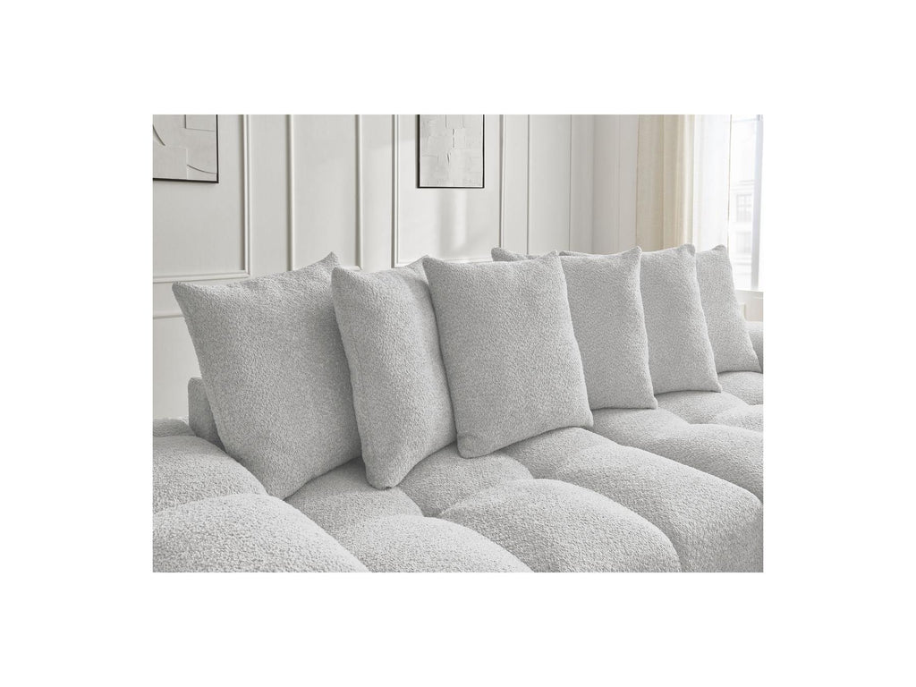Anakin - Canapé Droit Convertible Coffre - Tissu Bouclette - 6 Coussins