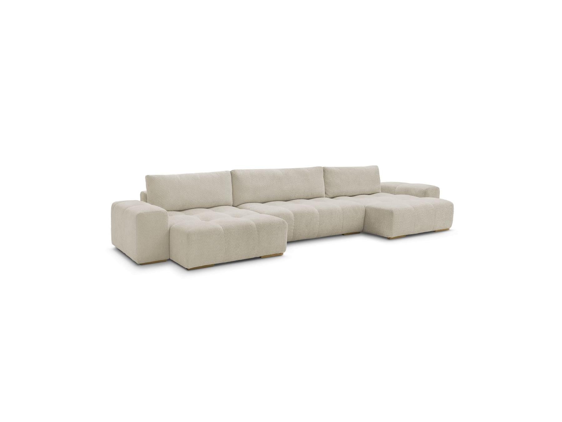 Anakin - Canapé Panoramique Convertible Coffre - Tissu Bouclette - 3 Coussins