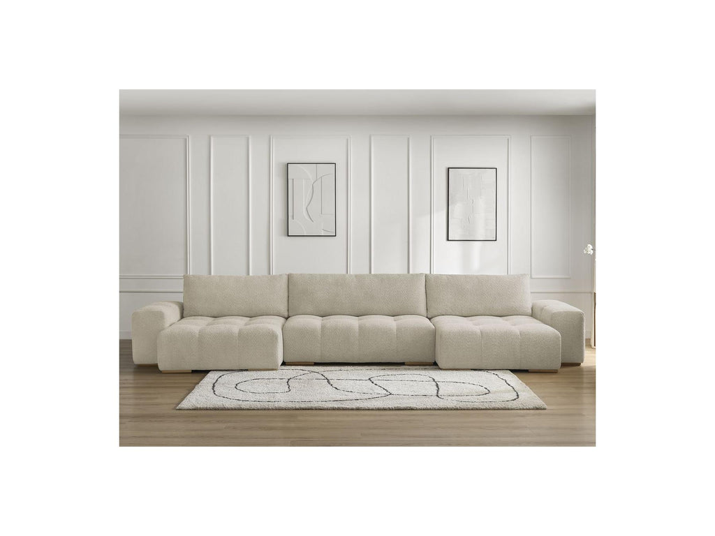 Anakin - Canapé Panoramique Convertible Coffre - Tissu Bouclette - 3 Coussins