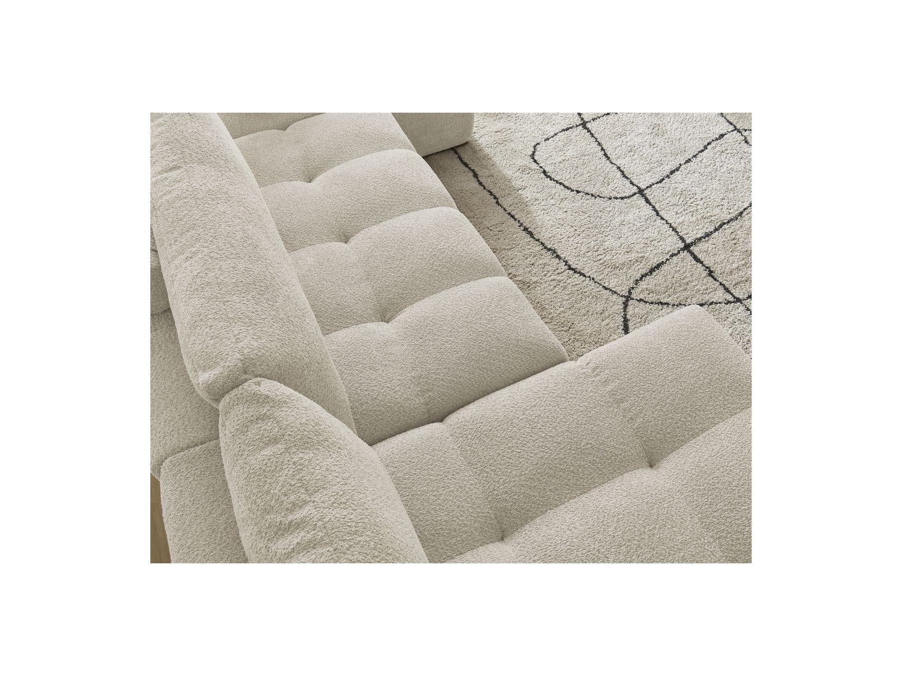 Anakin - Canapé Panoramique Convertible Coffre - Tissu Bouclette - 3 Coussins