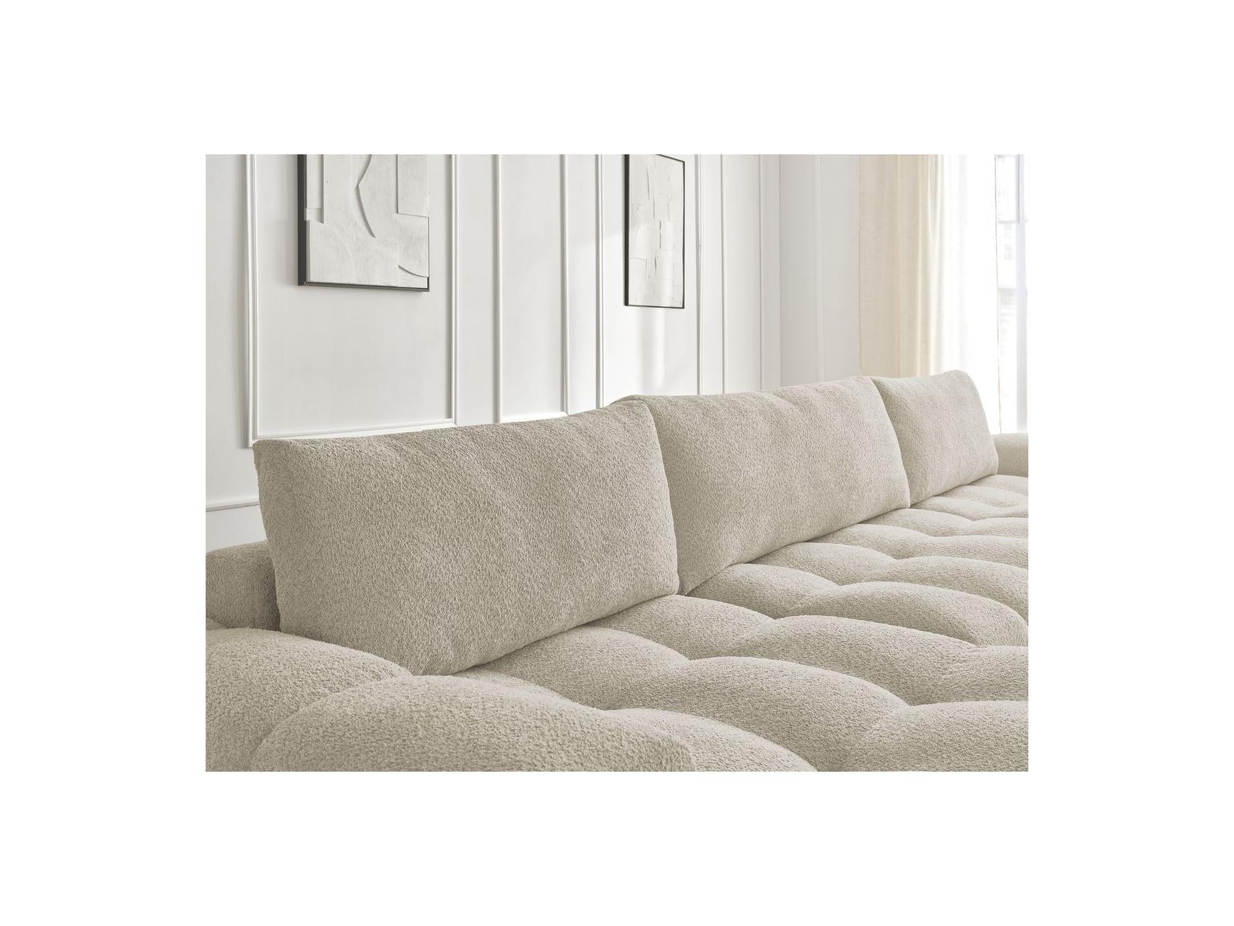 Anakin - Canapé Panoramique Convertible Coffre - Tissu Bouclette - 3 Coussins