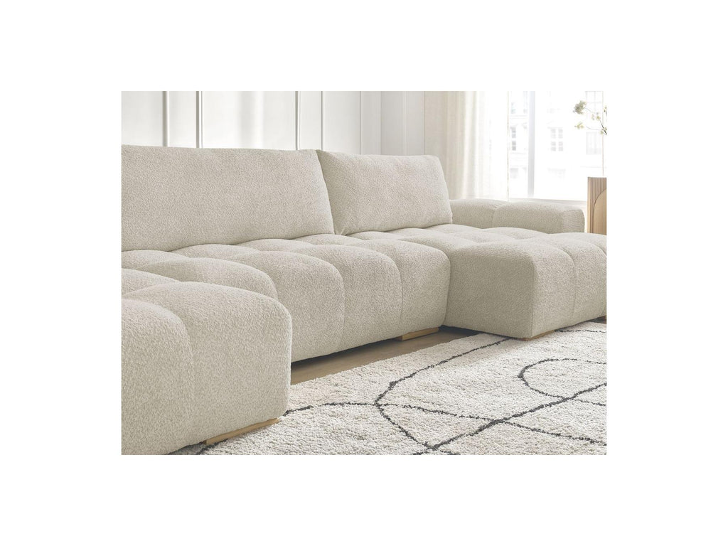 Anakin - Canapé Panoramique Convertible Coffre - Tissu Bouclette - 3 Coussins