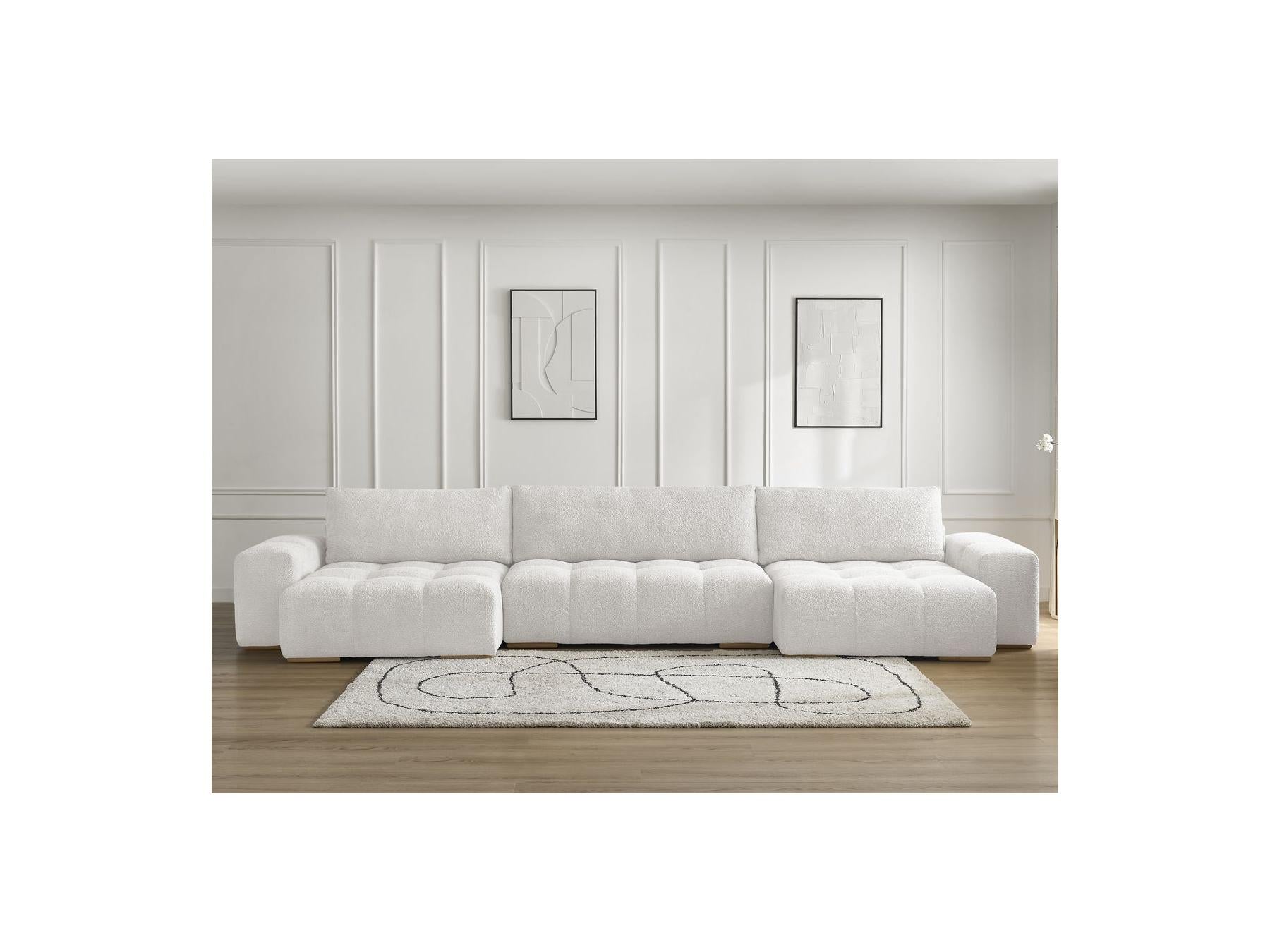 Anakin - Canapé Panoramique Convertible Coffre - Tissu Bouclette - 3 Coussins