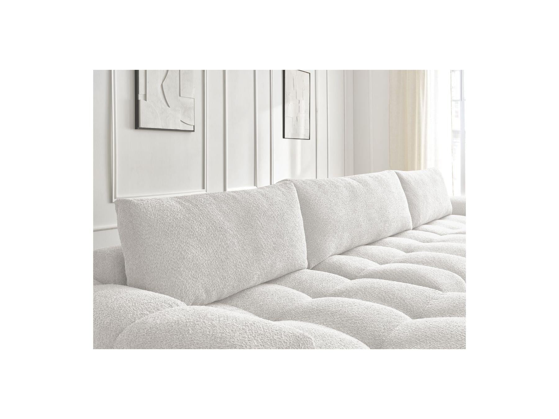 Anakin - Canapé Panoramique Convertible Coffre - Tissu Bouclette - 3 Coussins
