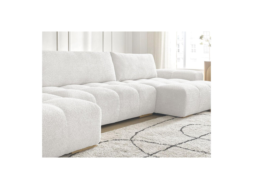 Anakin - Canapé Panoramique Convertible Coffre - Tissu Bouclette - 3 Coussins