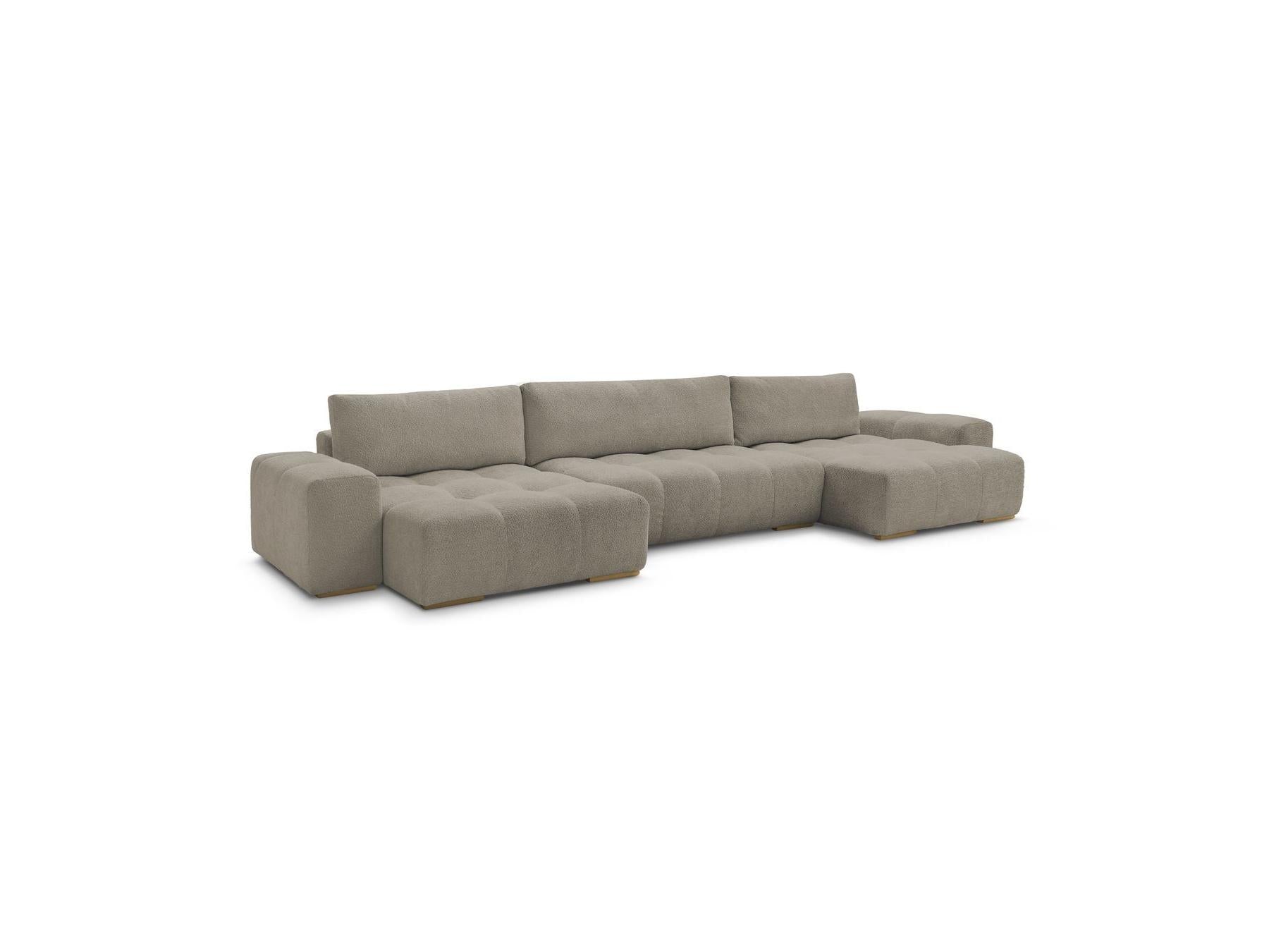 Anakin - Canapé Panoramique Convertible Coffre - Tissu Bouclette - 3 Coussins