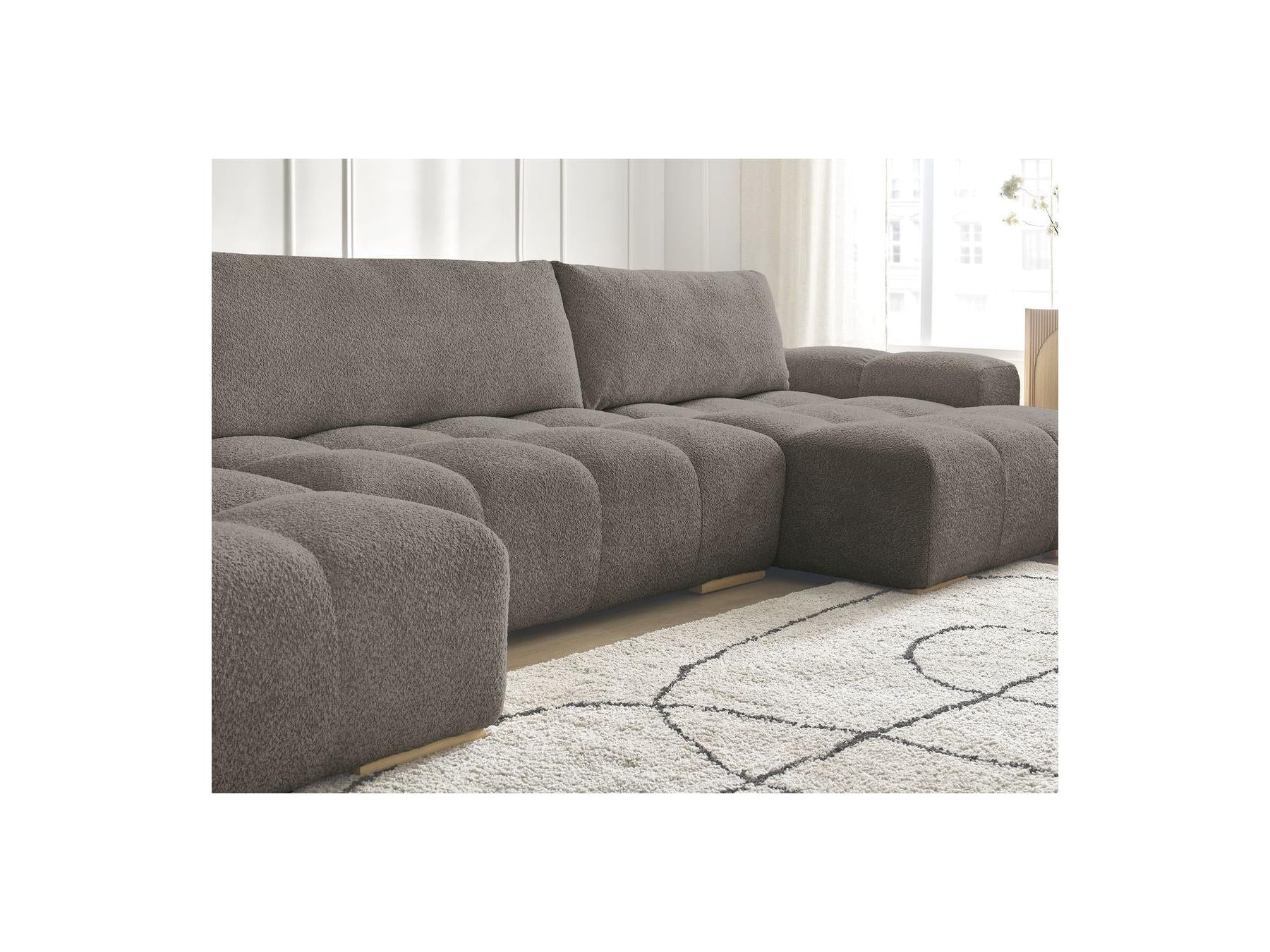 Anakin - Canapé Panoramique Convertible Coffre - Tissu Bouclette - 3 Coussins