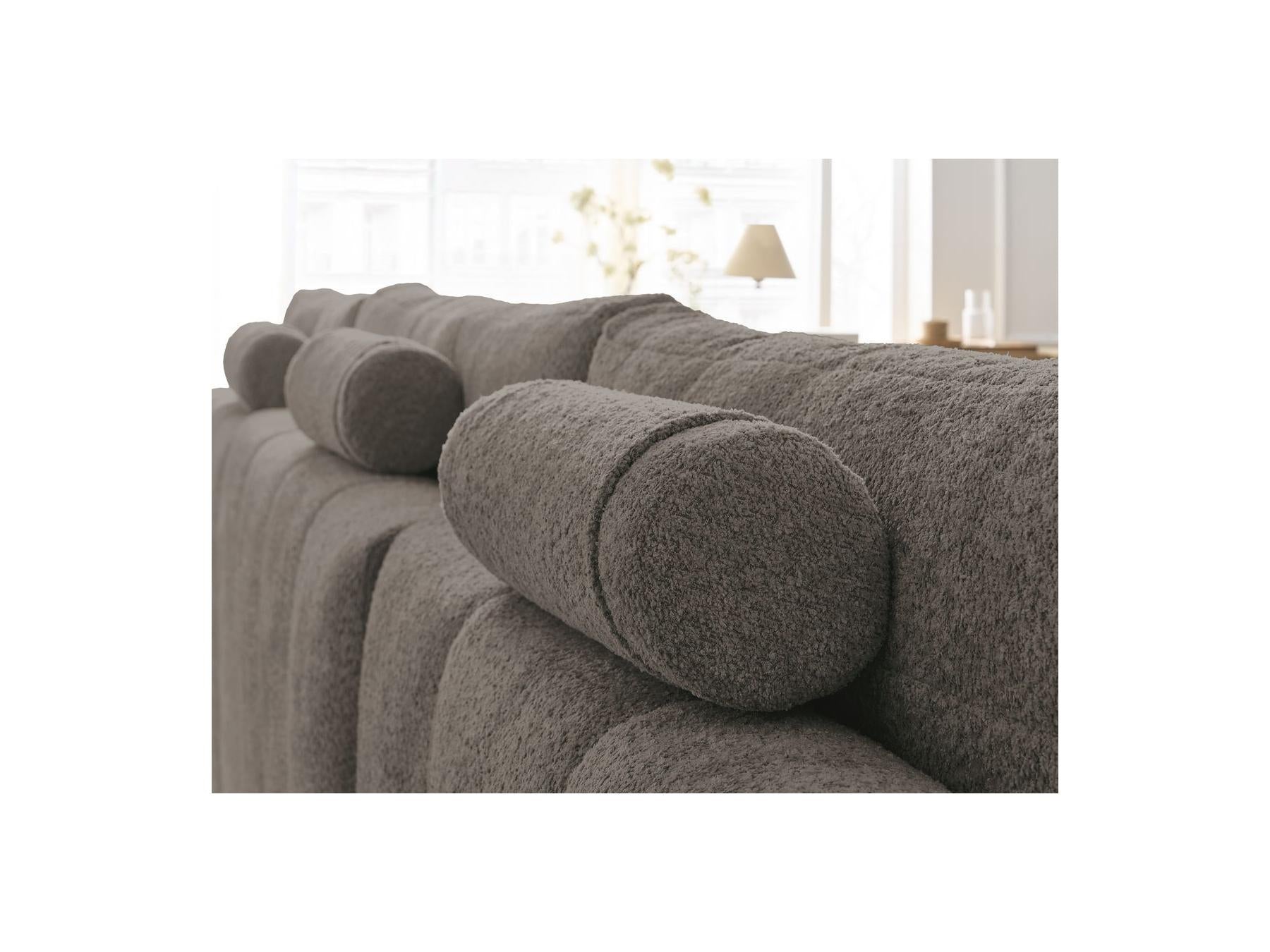 Anakin - Canapé Panoramique Convertible Coffre - Tissu Bouclette - 3 Coussins