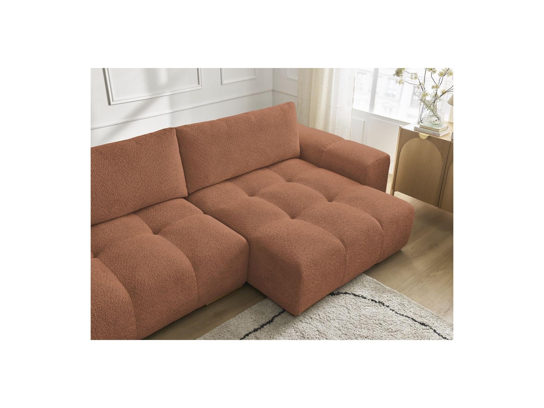 Anakin - Canapé Panoramique Convertible Coffre - Tissu Bouclette - 3 Coussins