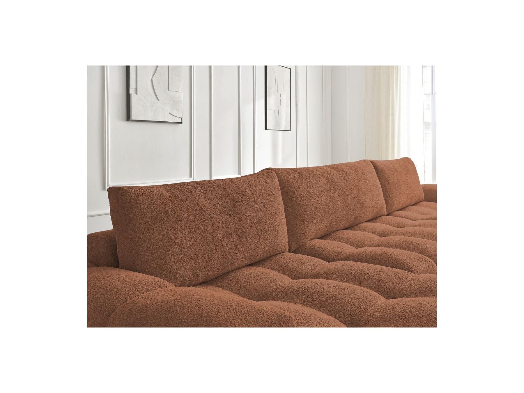 Anakin - Canapé Panoramique Convertible Coffre - Tissu Bouclette - 3 Coussins