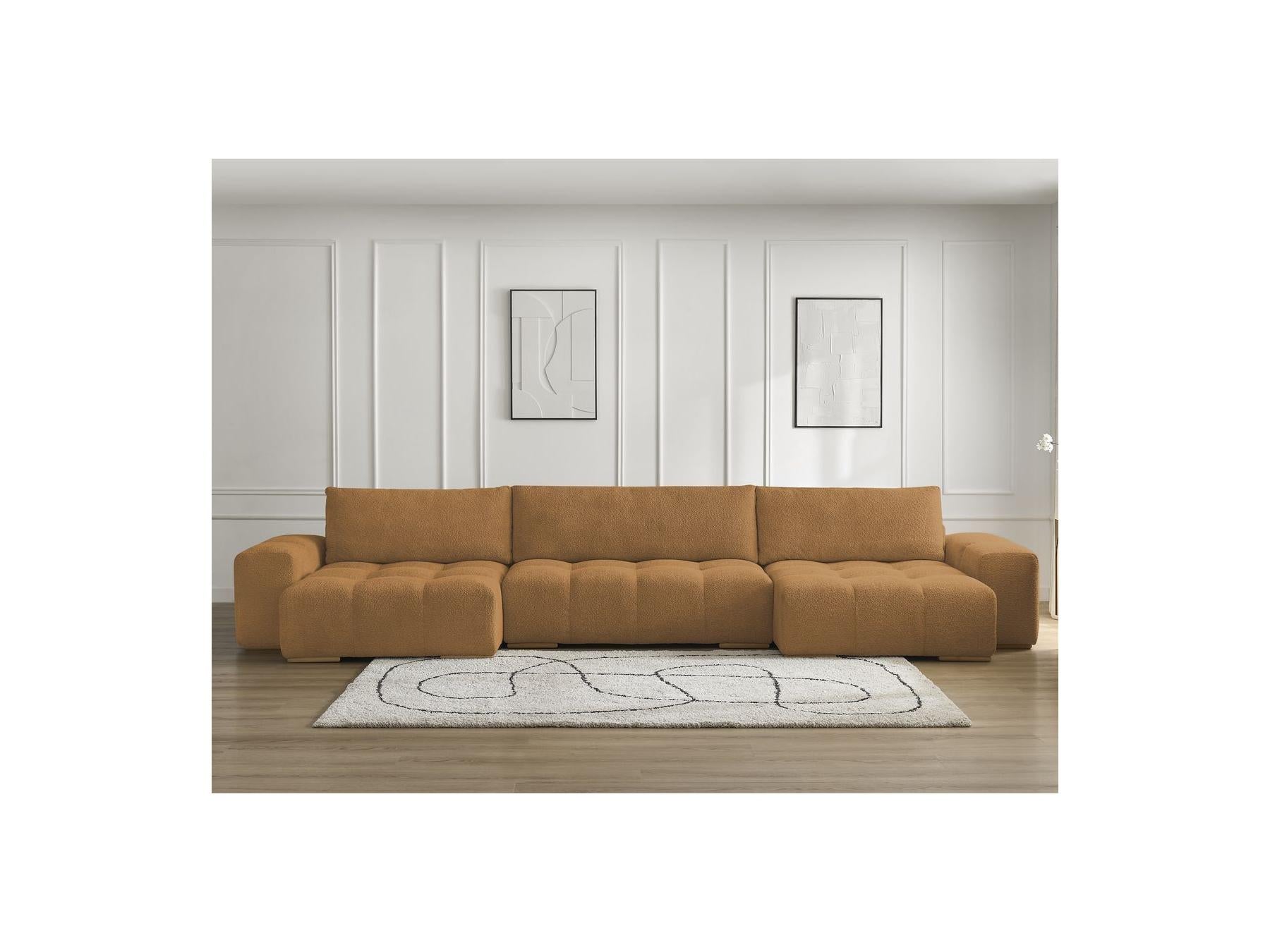 Anakin - Canapé Panoramique Convertible Coffre - Tissu Bouclette - 3 Coussins