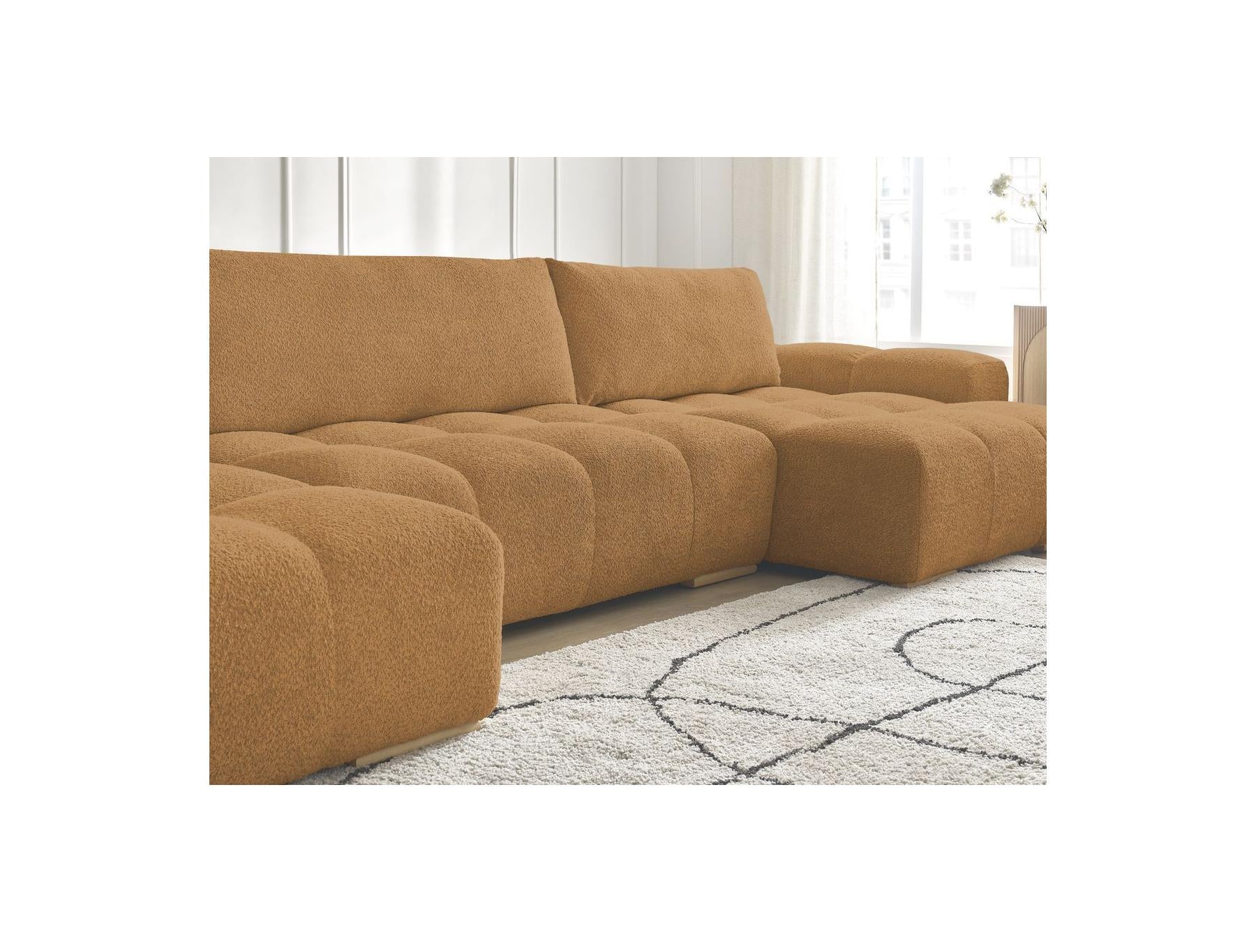 Anakin - Canapé Panoramique Convertible Coffre - Tissu Bouclette - 3 Coussins