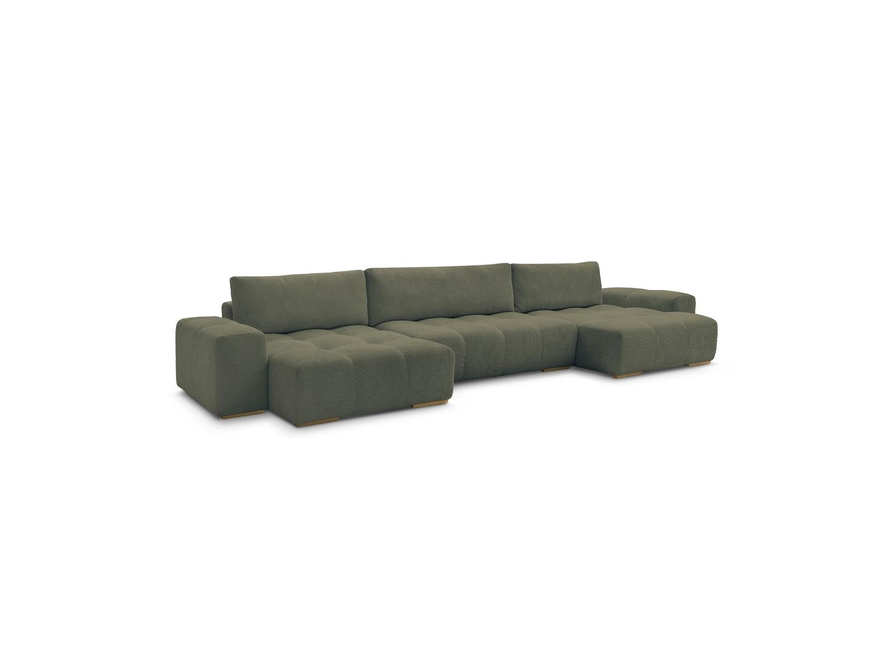 Anakin - Canapé Panoramique Convertible Coffre - Tissu Bouclette - 3 Coussins