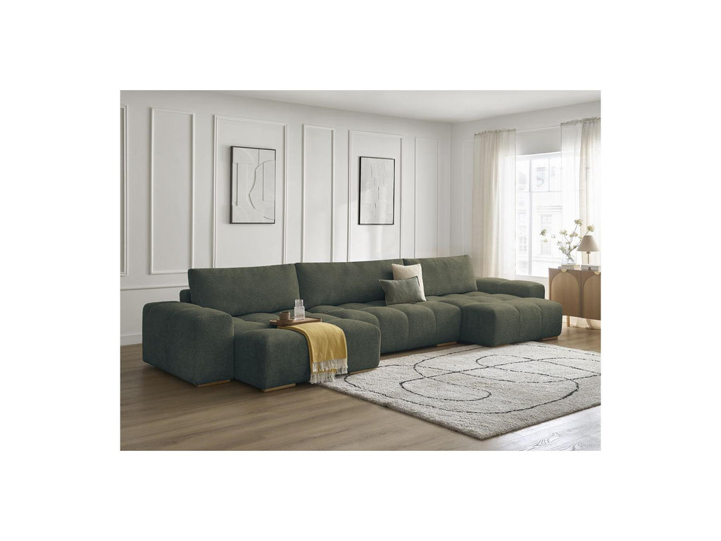 Anakin - Canapé Panoramique Convertible Coffre - Tissu Bouclette - 3 Coussins