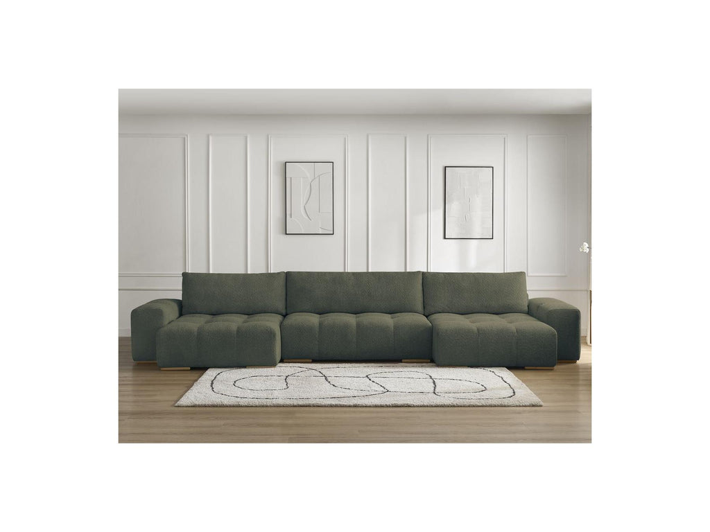 Anakin - Canapé Panoramique Convertible Coffre - Tissu Bouclette - 3 Coussins