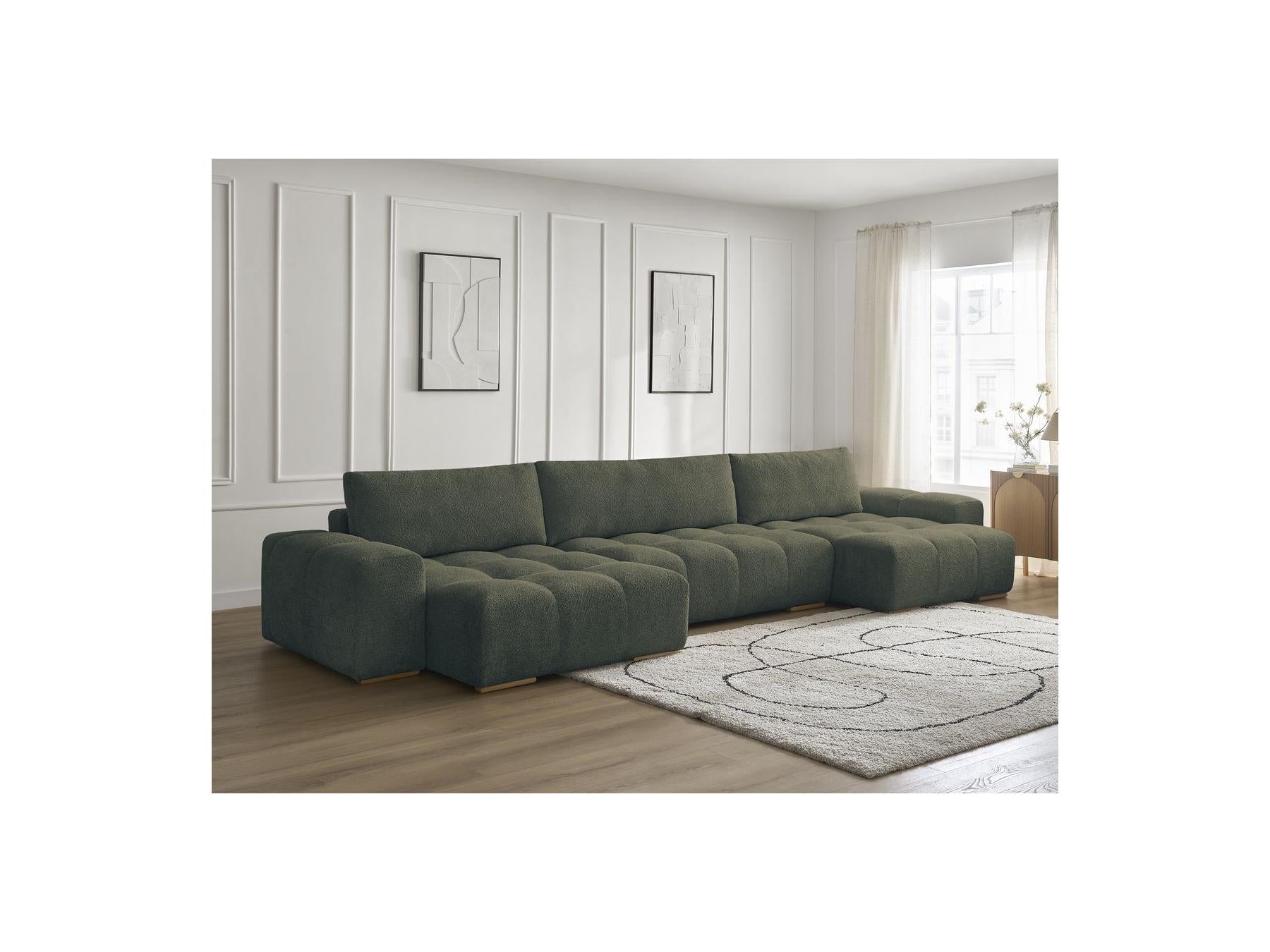 Anakin - Canapé Panoramique Convertible Coffre - Tissu Bouclette - 3 Coussins