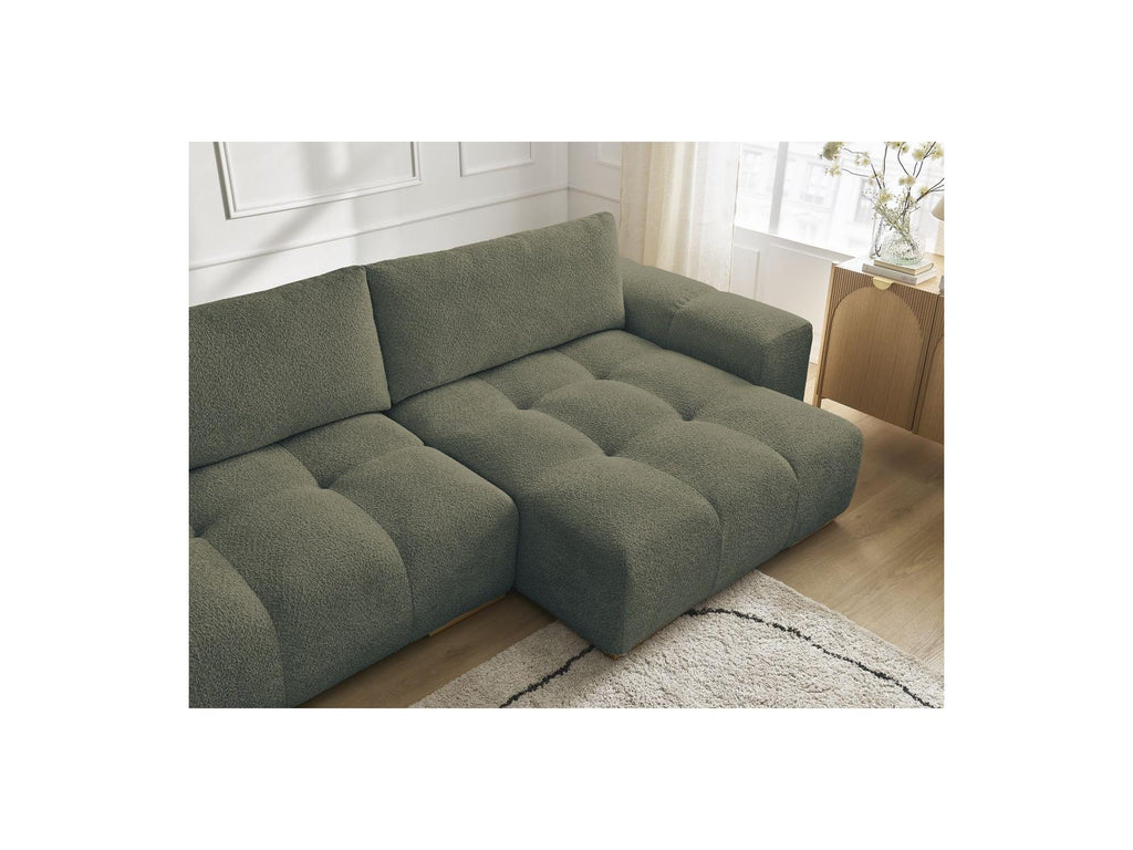 Anakin - Canapé Panoramique Convertible Coffre - Tissu Bouclette - 3 Coussins