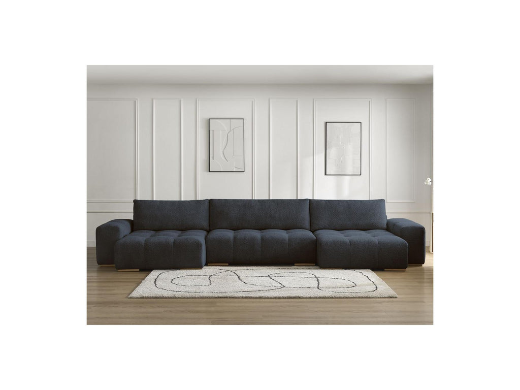 Anakin - Canapé Panoramique Convertible Coffre - Tissu Bouclette - 3 Coussins