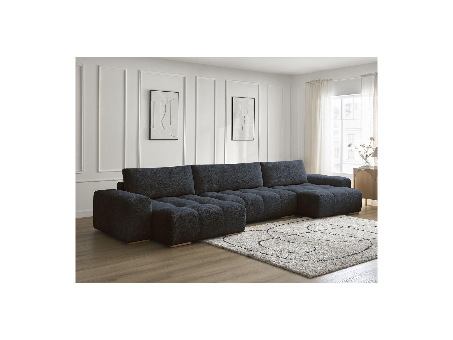 Anakin - Canapé Panoramique Convertible Coffre - Tissu Bouclette - 3 Coussins
