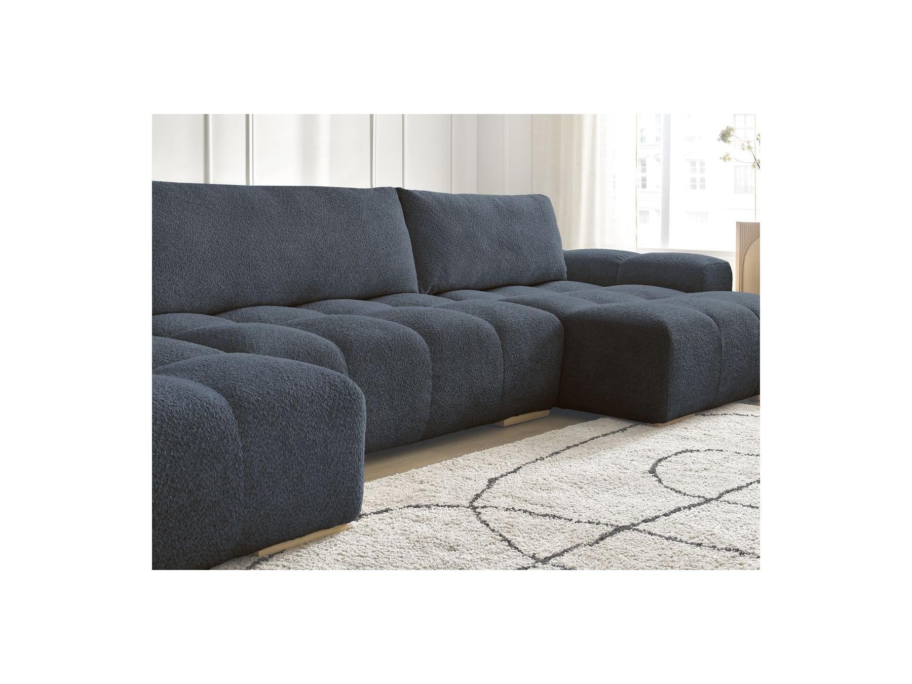 Anakin - Canapé Panoramique Convertible Coffre - Tissu Bouclette - 3 Coussins