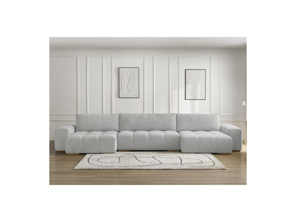 Anakin - Canapé Panoramique Convertible Coffre - Tissu Bouclette - 3 Coussins