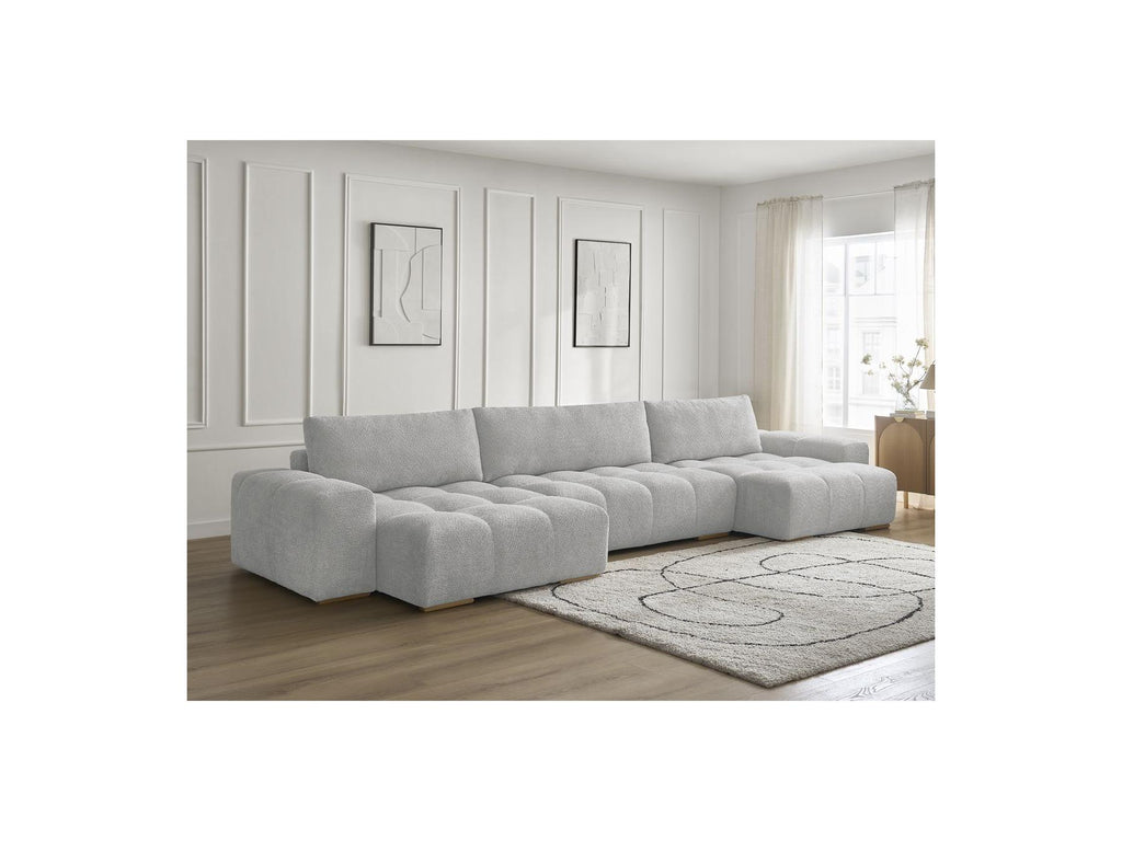 Anakin - Canapé Panoramique Convertible Coffre - Tissu Bouclette - 3 Coussins