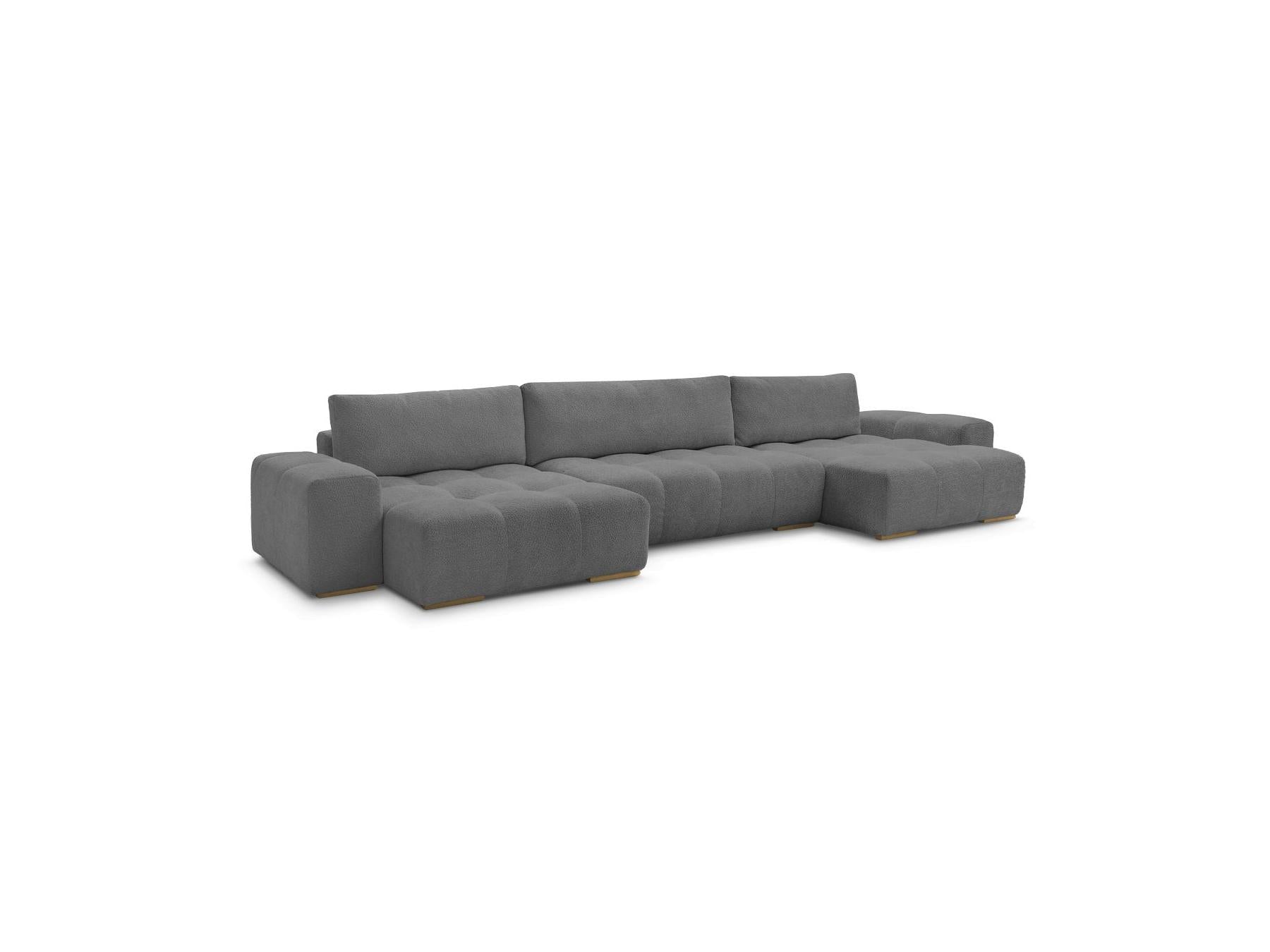 Anakin - Canapé Panoramique Convertible Coffre - Tissu Bouclette - 3 Coussins