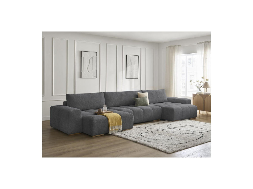 Anakin - Canapé Panoramique Convertible Coffre - Tissu Bouclette - 3 Coussins