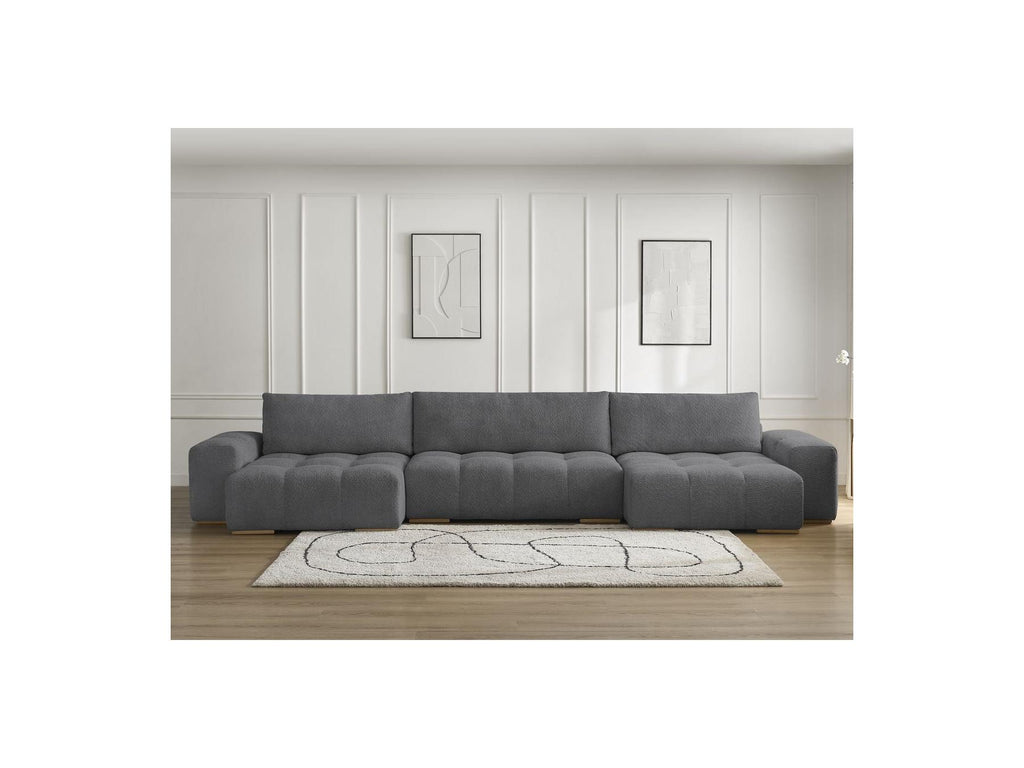 Anakin - Canapé Panoramique Convertible Coffre - Tissu Bouclette - 3 Coussins